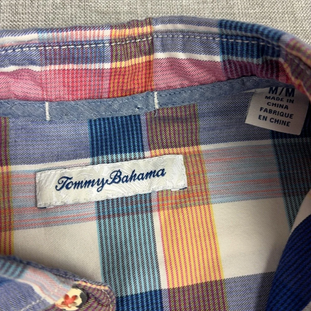 Tommy Bahama Shirt Mens Medium Multicolor Plaid Long Sleeve Button Up Casual